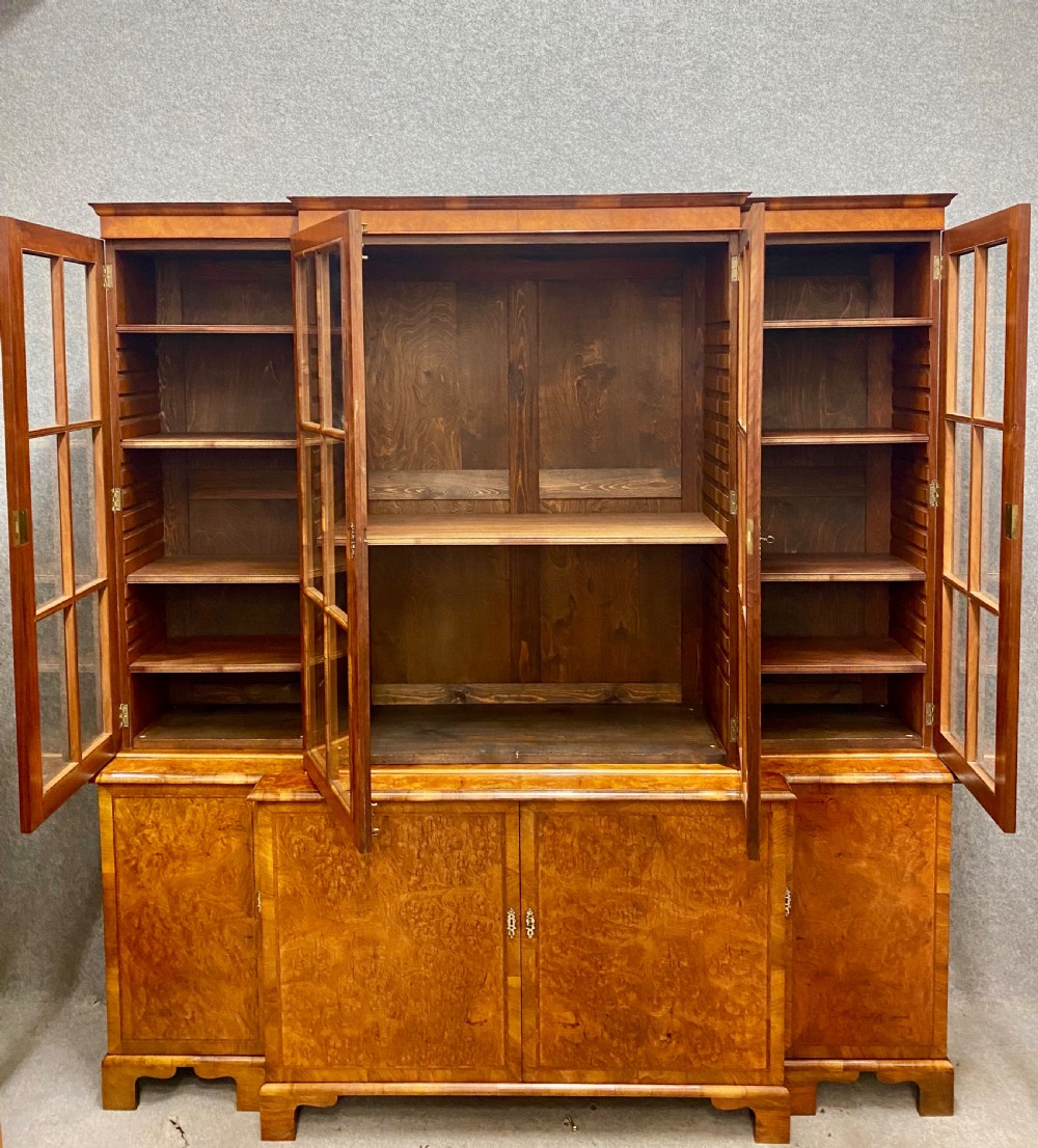 Burr Walnut Breakfront Bookcase View II
