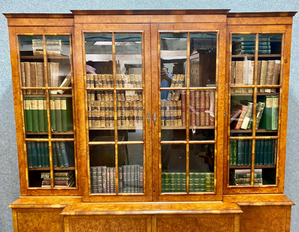 Burr Walnut Breakfront Bookcase View VII