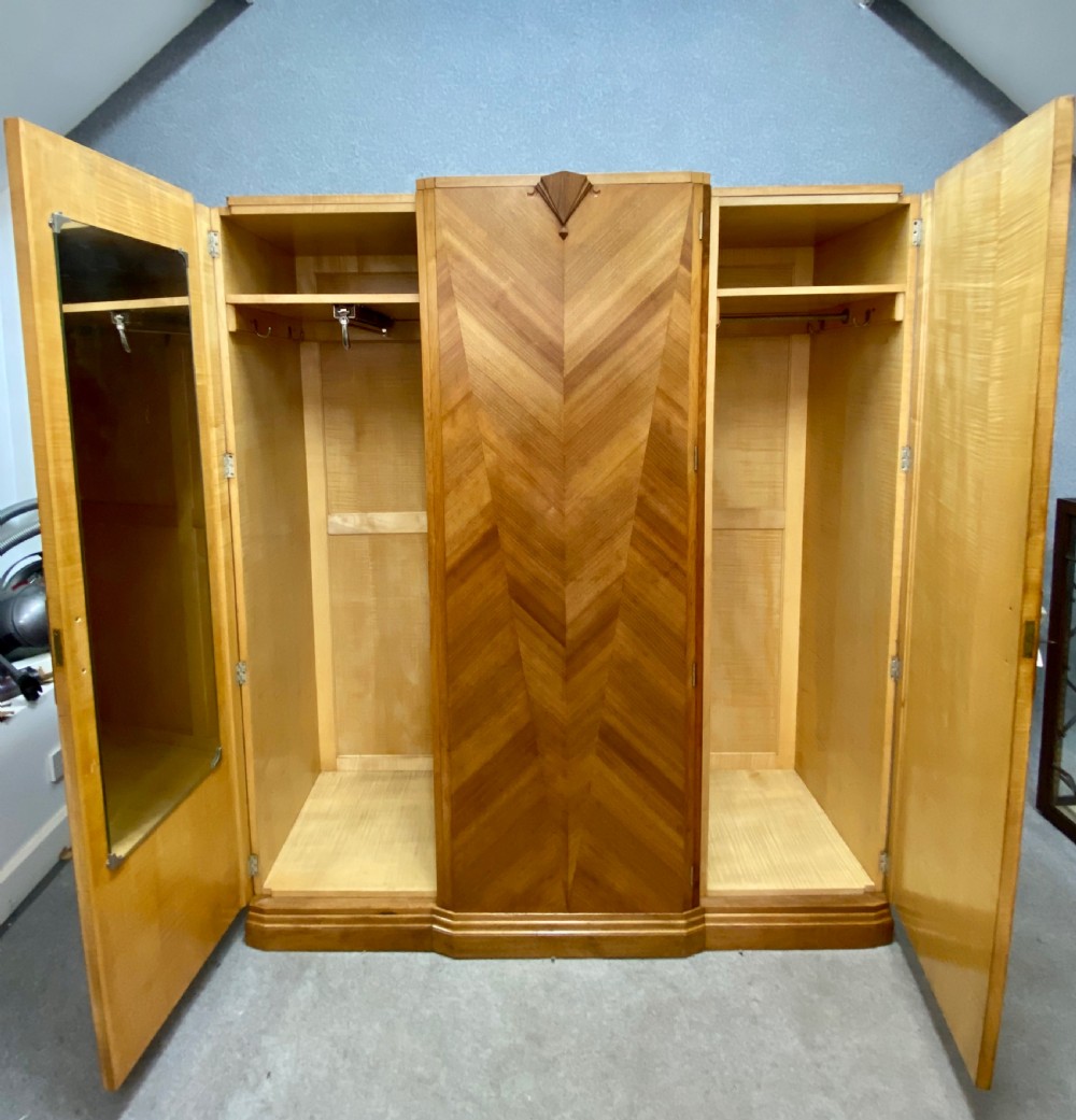 Stunning Art Deco Breakfront Walnut Wardrobe View II