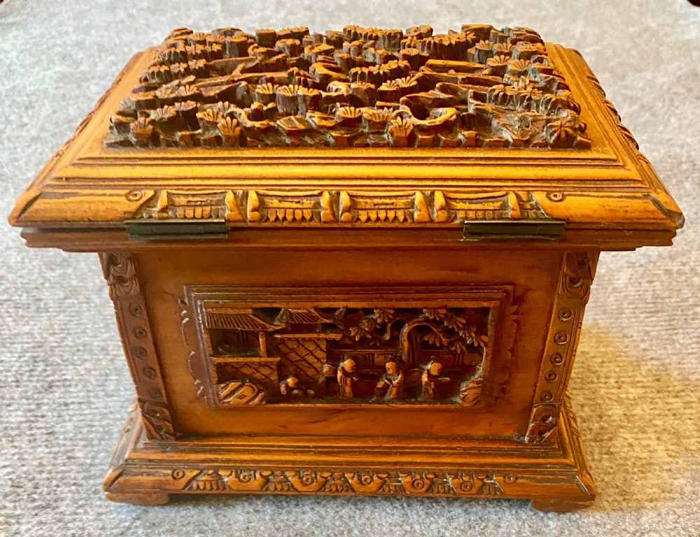 Small Chinese Canton Sandalwood Jewellery Casket View III