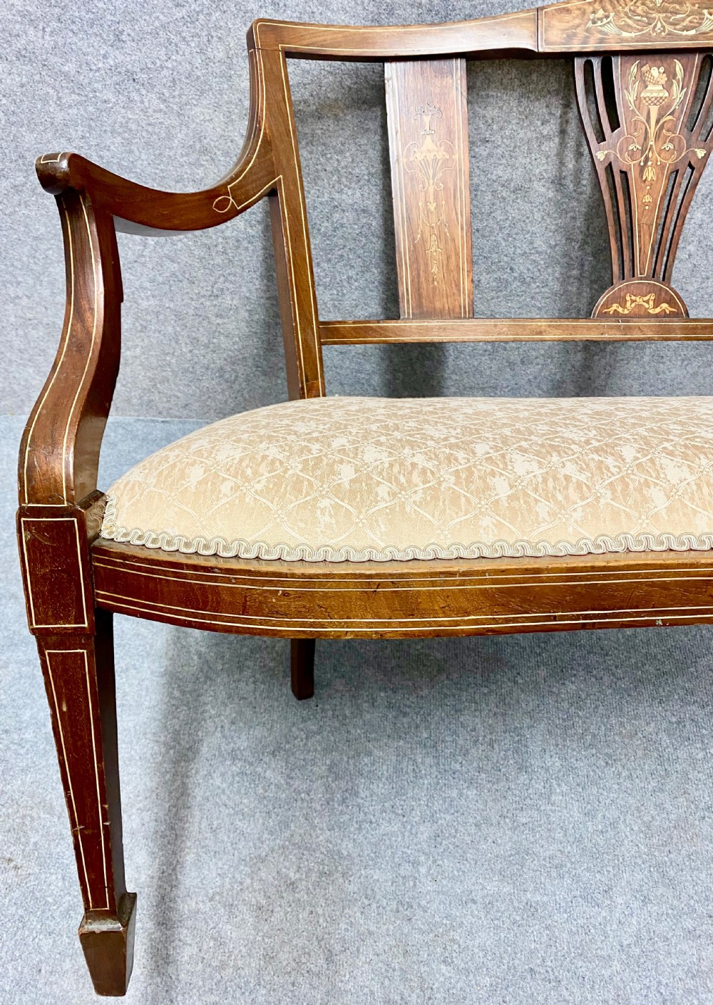 Small Edwardian Inlaid Settee View VI