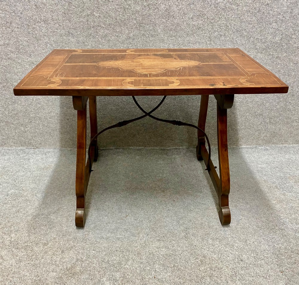 19th.C Spanish Inlaid Table With Iron Supports