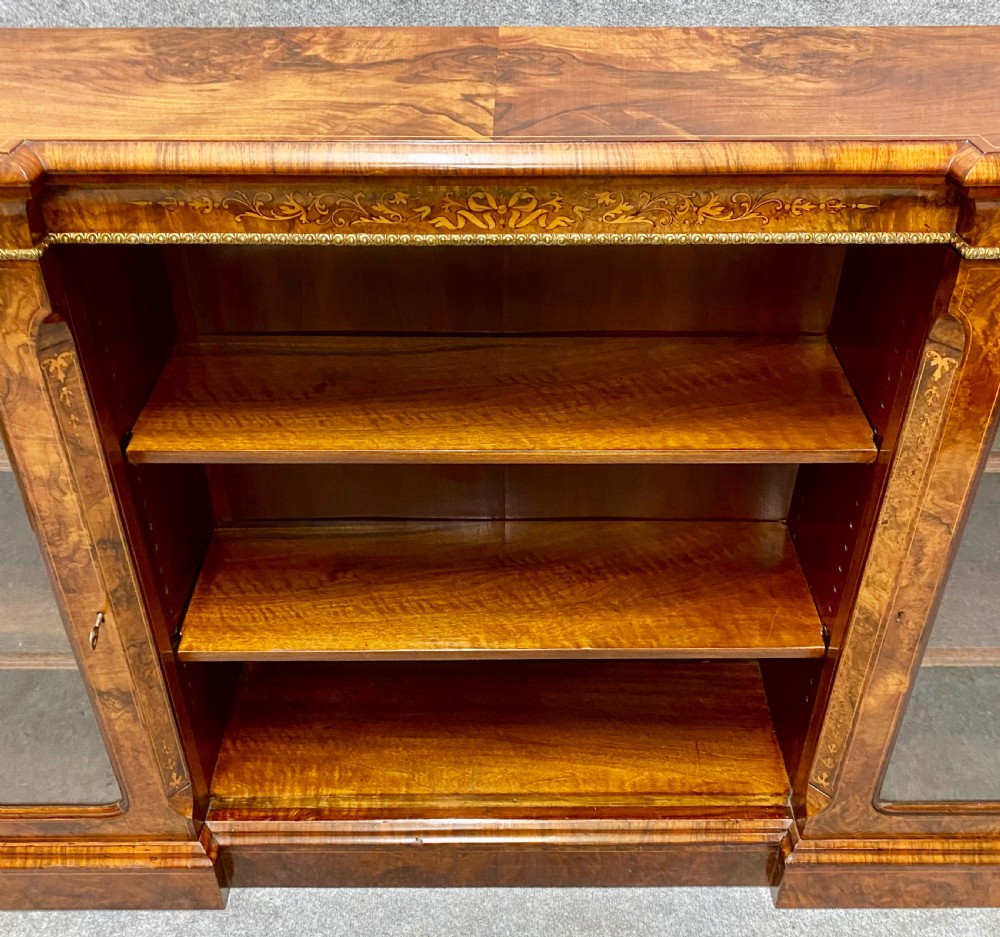 Superb Burr Walnut Open & Enclosed Bookcase View IV