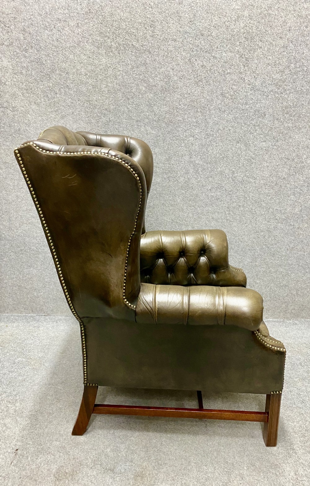 Hand Dyed Green Leather Winged Armchair View II
