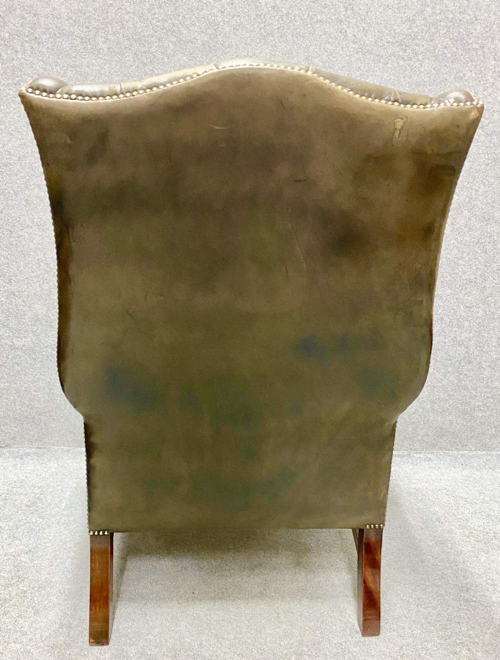 Hand Dyed Green Leather Winged Armchair View III