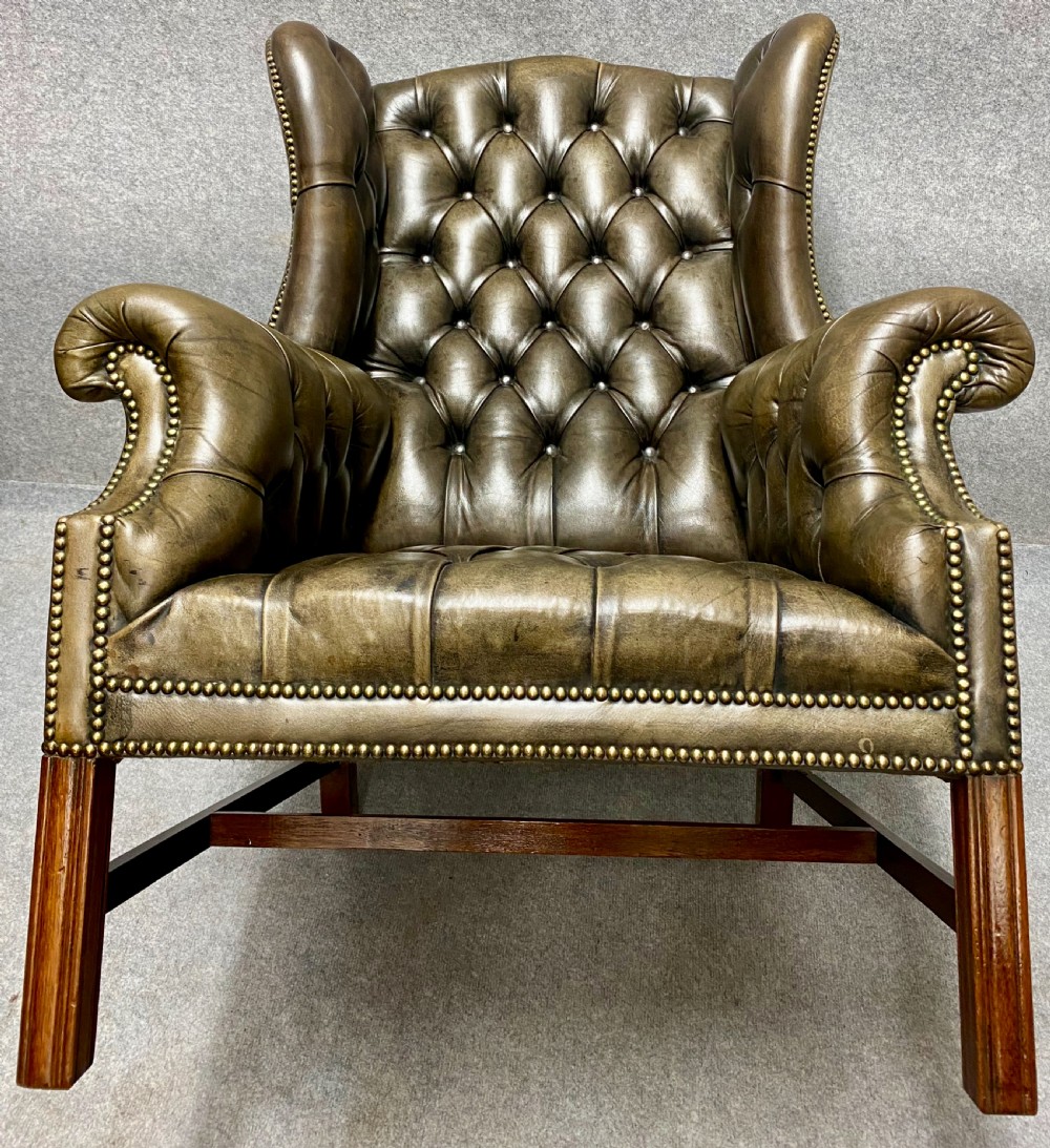 Hand Dyed Green Leather Winged Armchair View VII