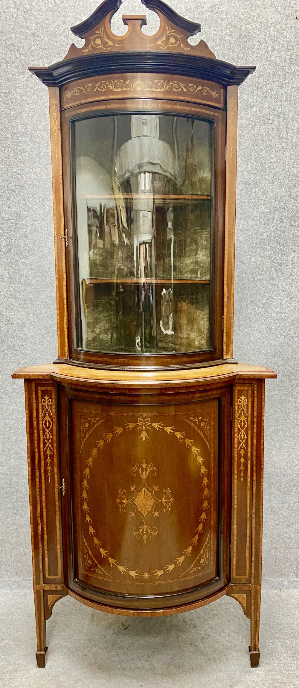 Sheraton Revival Inlaid Corner Cabinet
