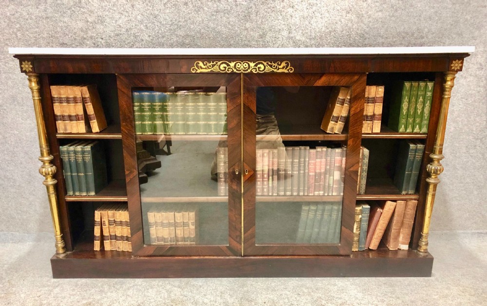 Regency Brass Inlaid Rosewood Dwarf Bookcase