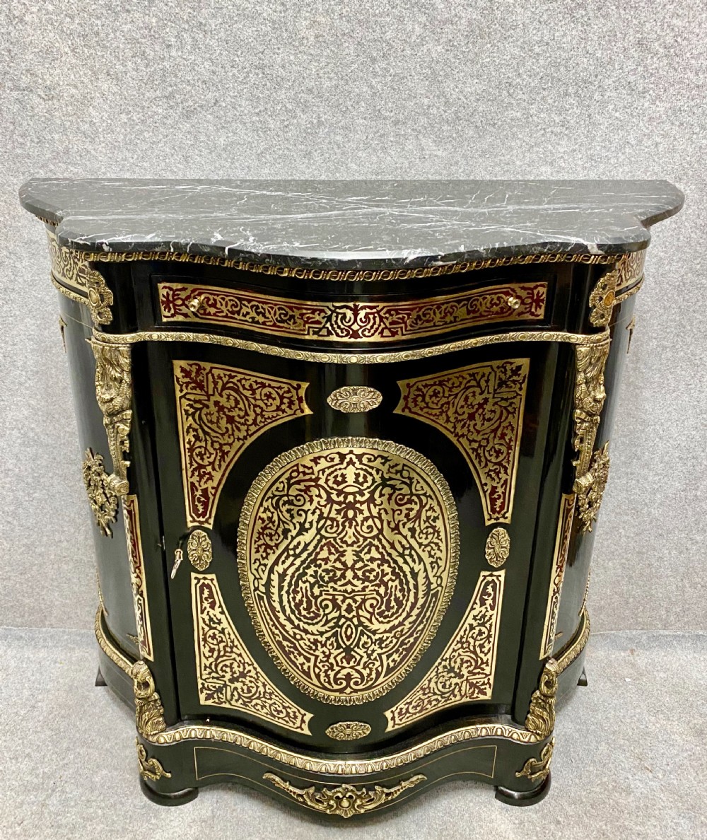 Serpentine Brass inlaid & Marble Topped Side Cabinet View II