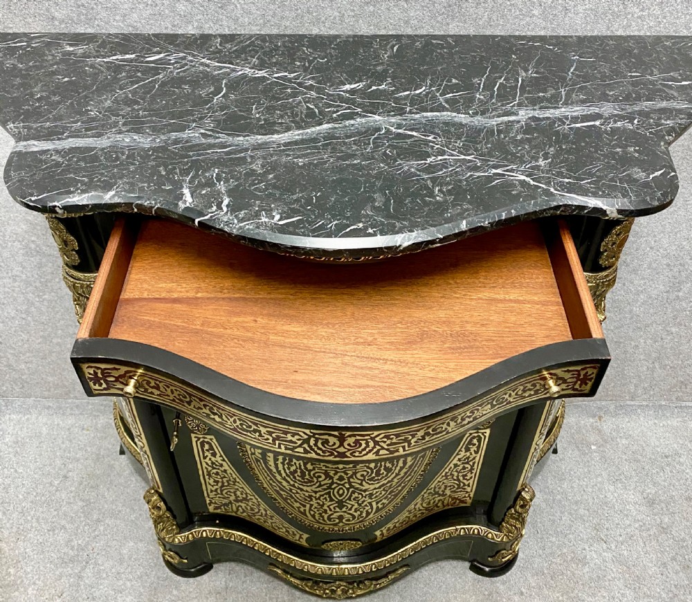 Serpentine Brass inlaid & Marble Topped Side Cabinet View VII