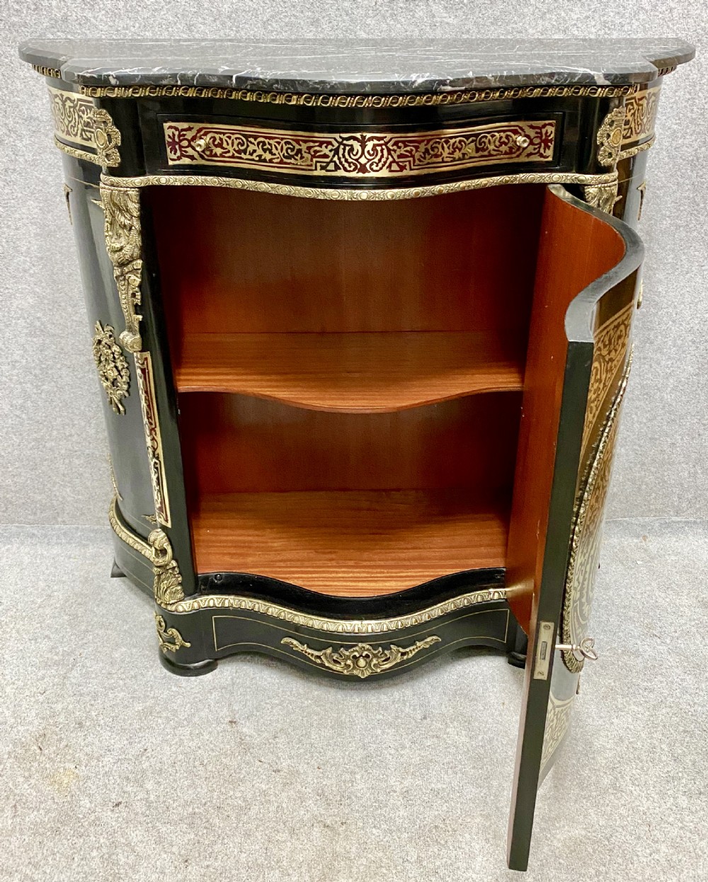 Serpentine Brass inlaid & Marble Topped Side Cabinet View VIII