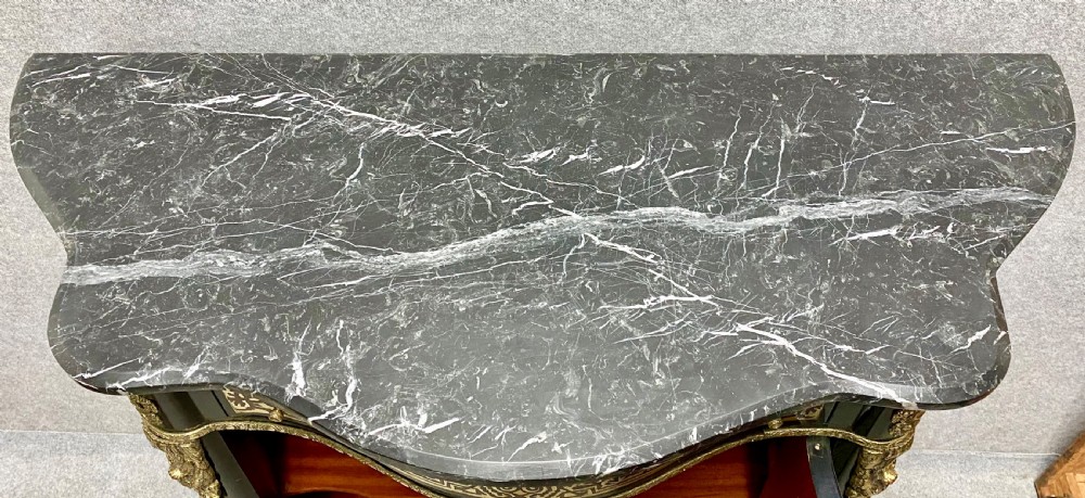 Serpentine Brass inlaid & Marble Topped Side Cabinet View IX