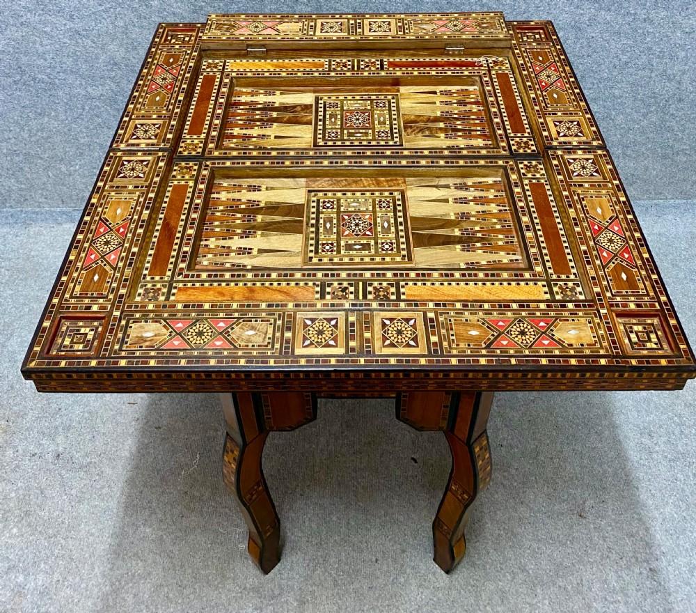 Stunning Damascus Marquetry Inlaid Games Table View IV