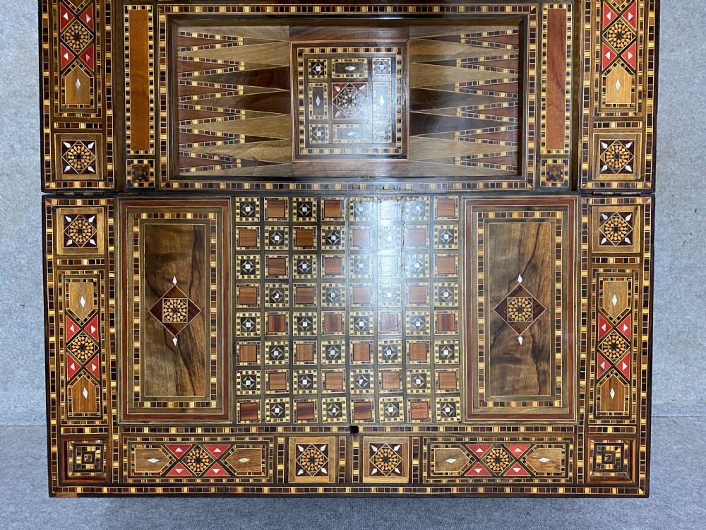 Stunning Damascus Marquetry Inlaid Games Table View XI