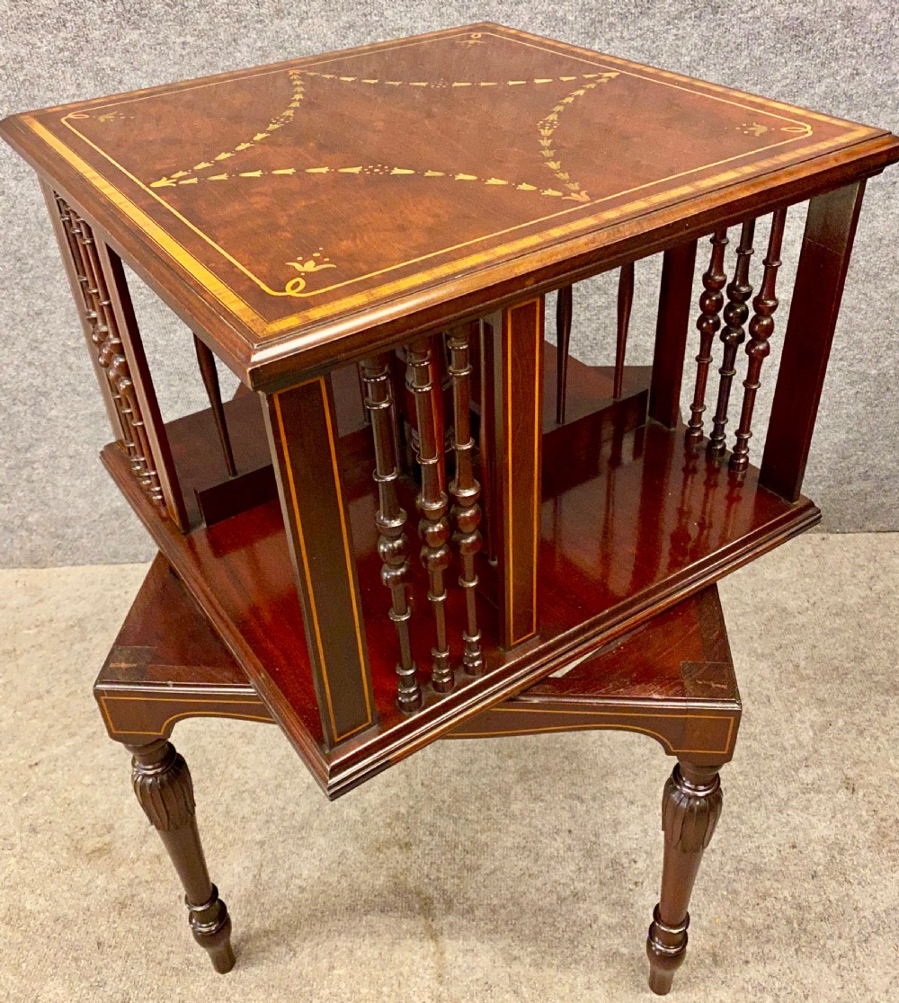 Good Quality Edwardian Inlaid Revolving Bookcase View VI