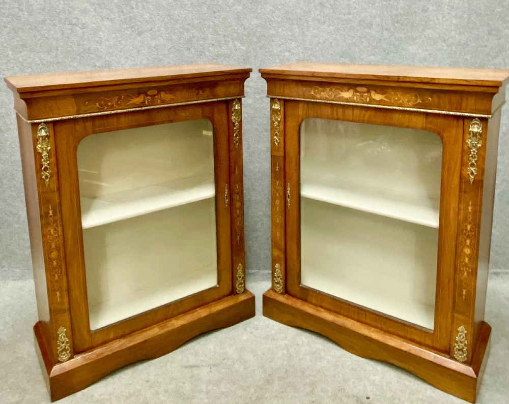 Antique Pair of Walnut & Inlaid Pier Cabinets View II