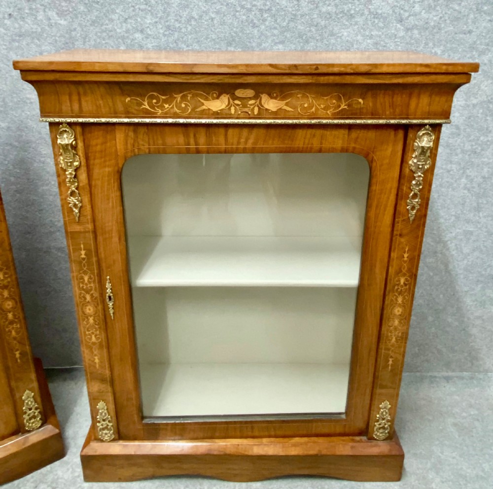 Antique Pair of Walnut & Inlaid Pier Cabinets View III