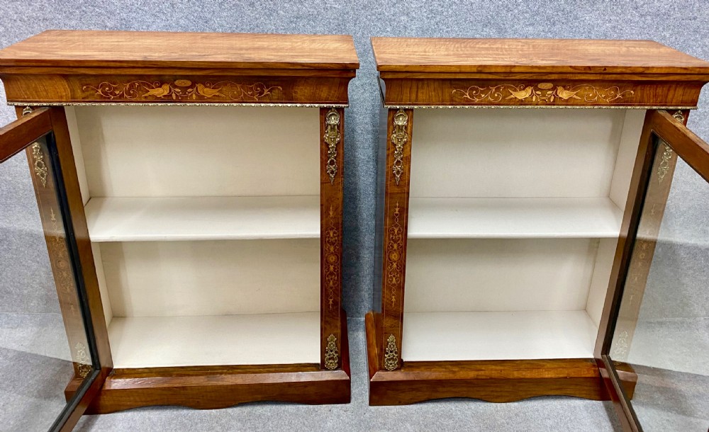 Antique Pair of Walnut & Inlaid Pier Cabinets View IV