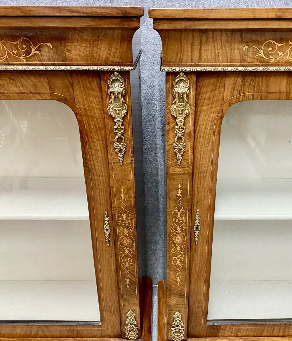 Antique Pair of Walnut & Inlaid Pier Cabinets View V