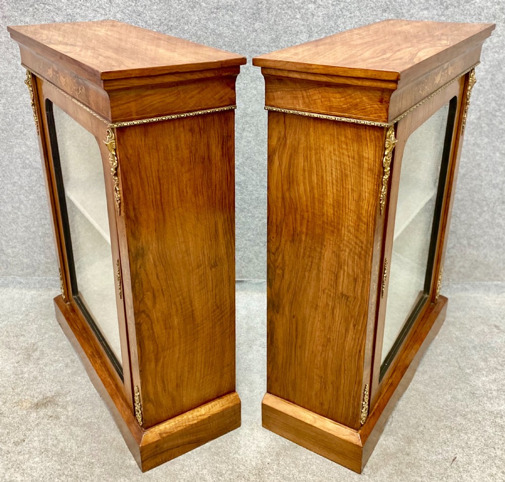 Antique Pair of Walnut & Inlaid Pier Cabinets View VIII