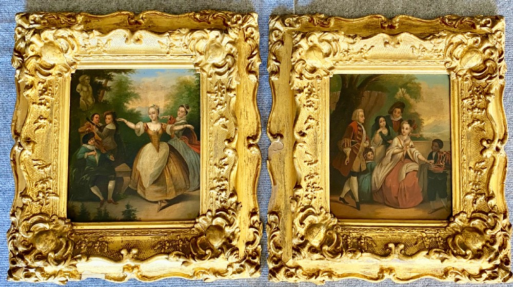 Pair 19th.C. Oil on Board Paintings
