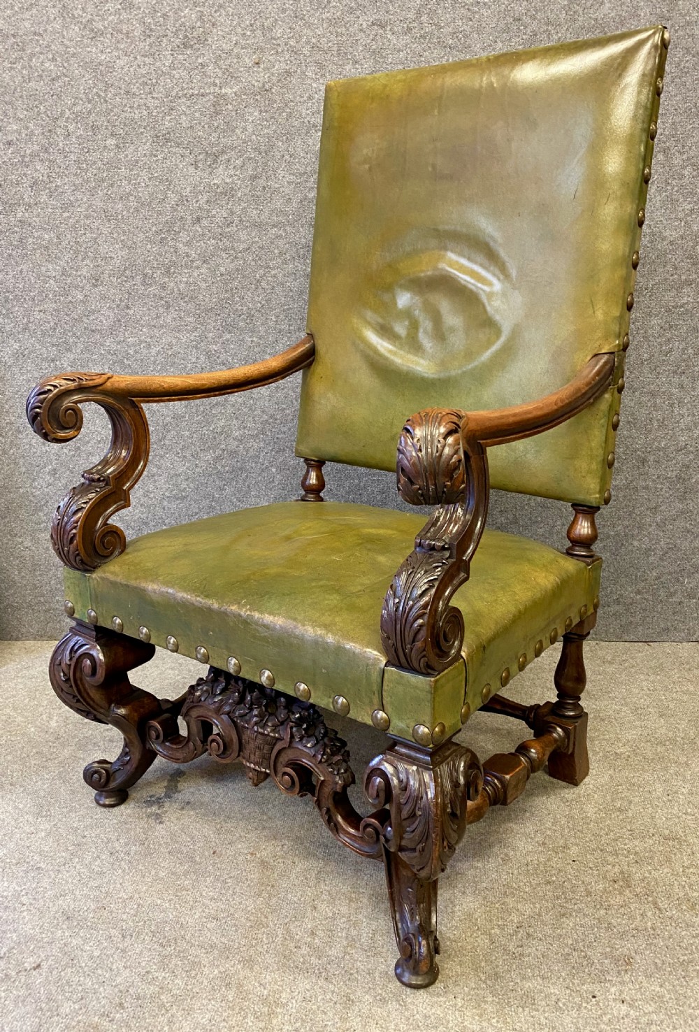Victorian Walnut & Leather Throne Chair