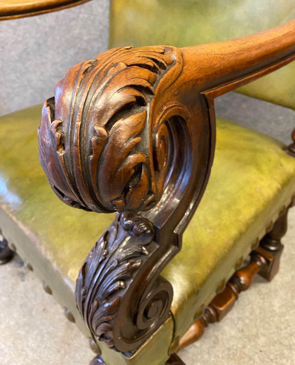 Victorian Walnut & Leather Throne Chair View II