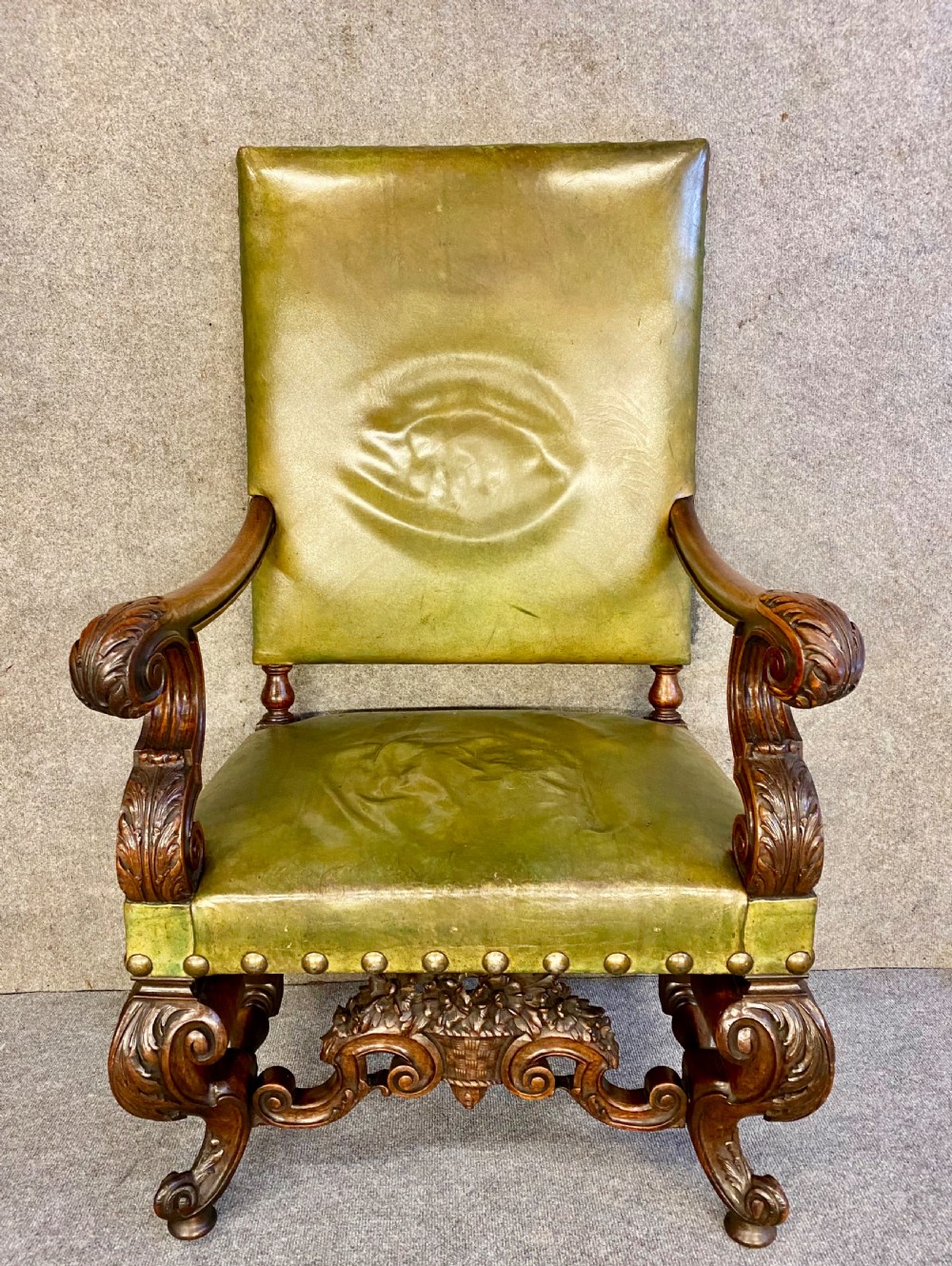 Victorian Walnut & Leather Throne Chair View V