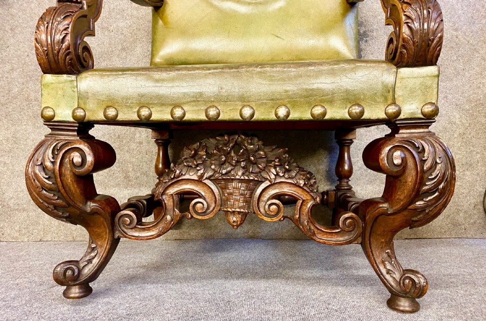 Victorian Walnut & Leather Throne Chair View VI