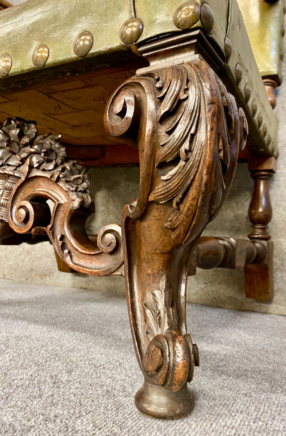 Victorian Walnut & Leather Throne Chair View VII