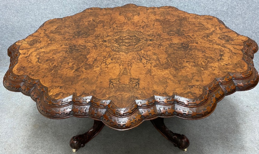 Fine Irish Antique Burr Walnut Centre Table View X