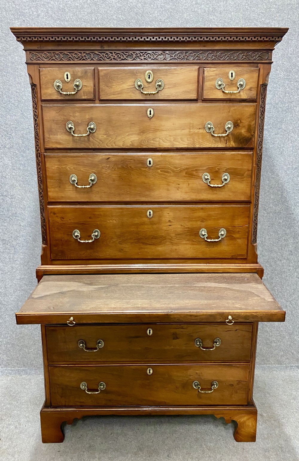 Rare 18th C. Yew Wood Chest on Chest Tall Boy View III