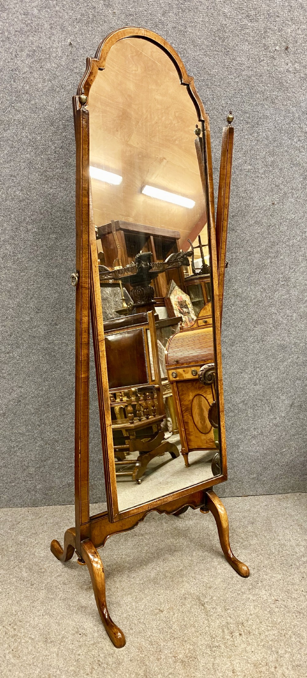 Queen Anne Style Walnut Cheval Mirror