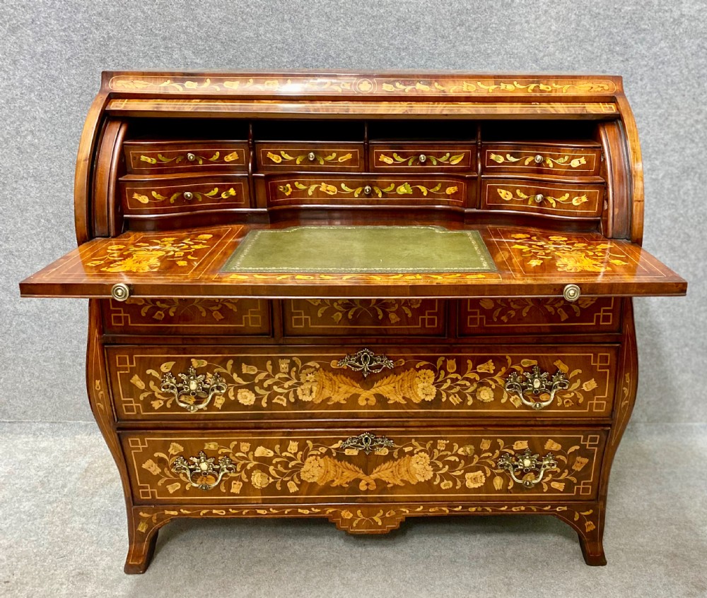 Good Late 18th C. Dutch Marquetry Cylinder Bureau