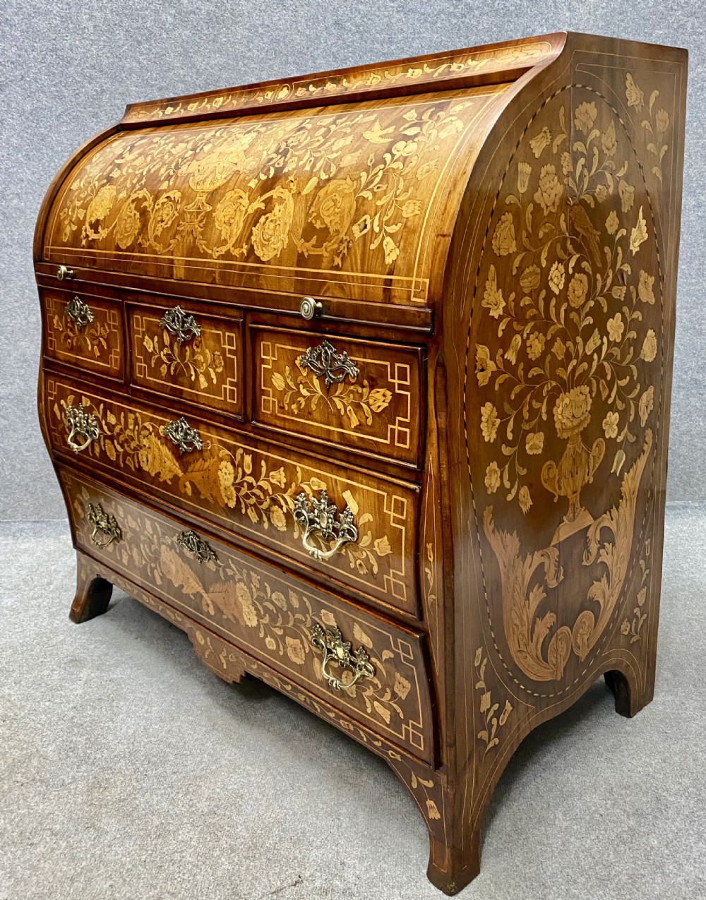 Good Late 18th C. Dutch Marquetry Cylinder Bureau View V