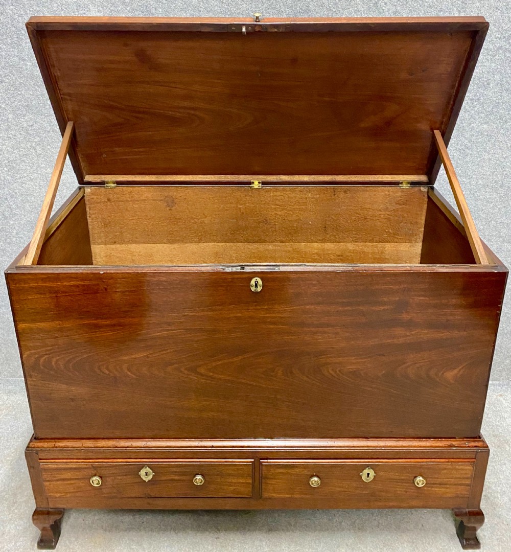 Beautifully Figured Mahogany 18th C. Silver Chest on Stand / Blanket Box View II