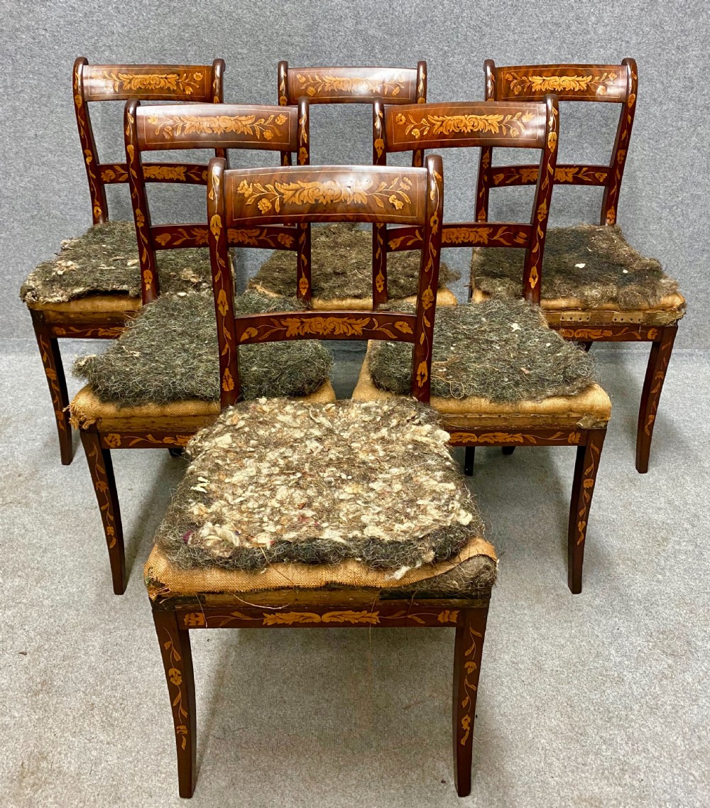Antique Set of 6 Dutch Marquetry Dining Chairs View III