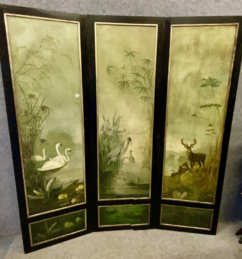 Victorian 3 Fold Oil on Canvas Full Height Screen