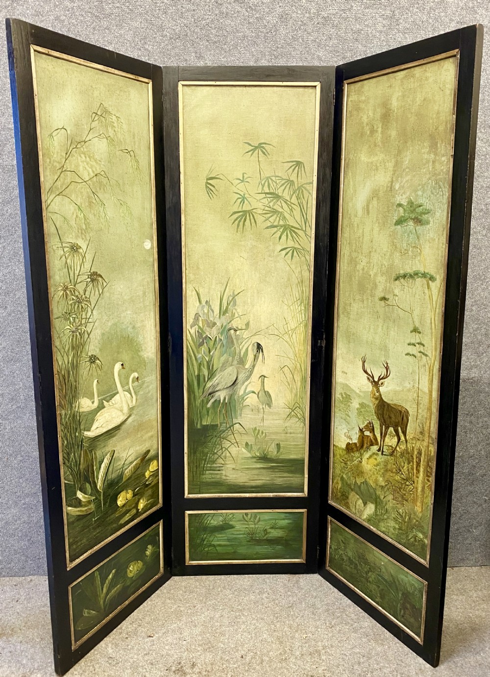Victorian 3 Fold Oil on Canvas Full Height Screen View V