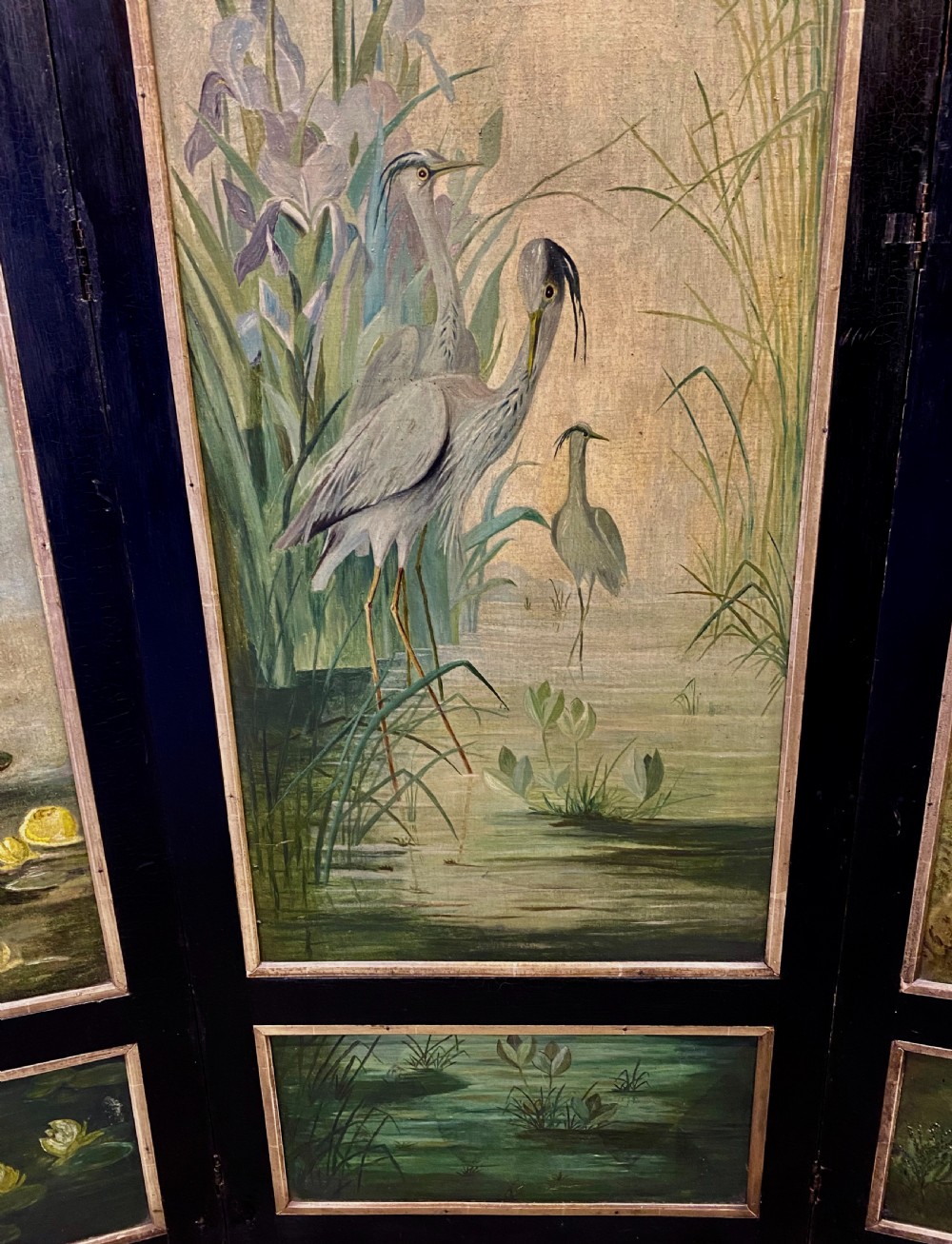 Victorian 3 Fold Oil on Canvas Full Height Screen View VII