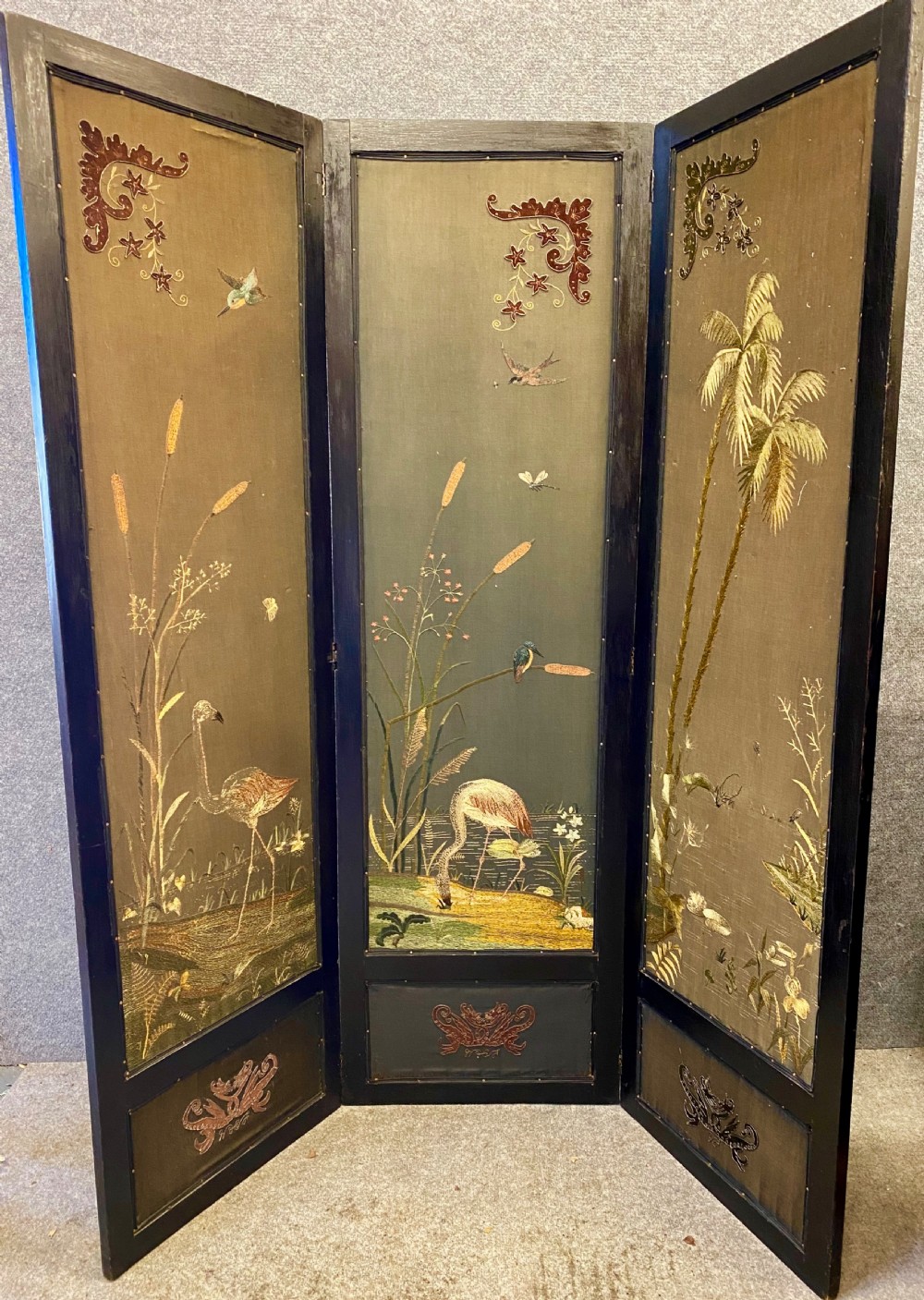 Victorian 3 Fold Oil on Canvas Full Height Screen View XV