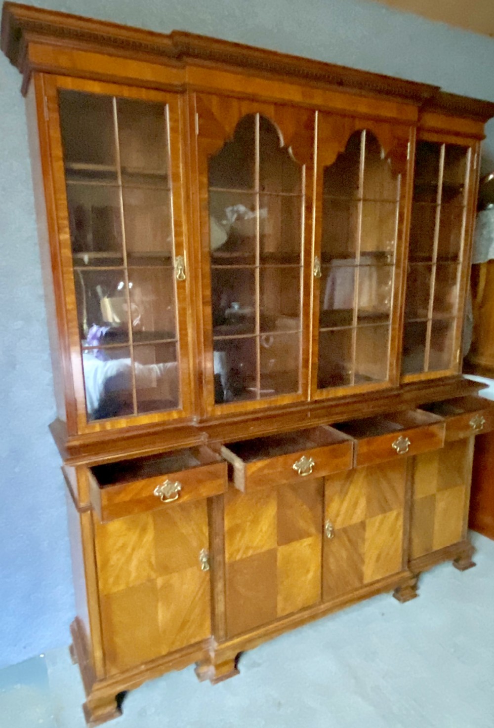 Waring & Gillows Walnut Breakfront Bookcase View VIII