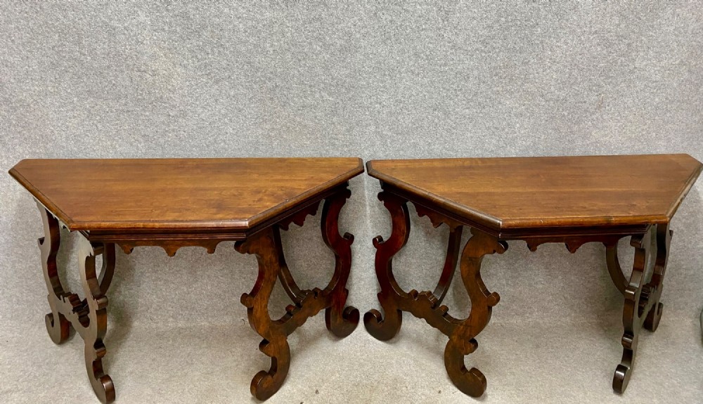 Pair of Rustic French Cherry Wood Console Tables