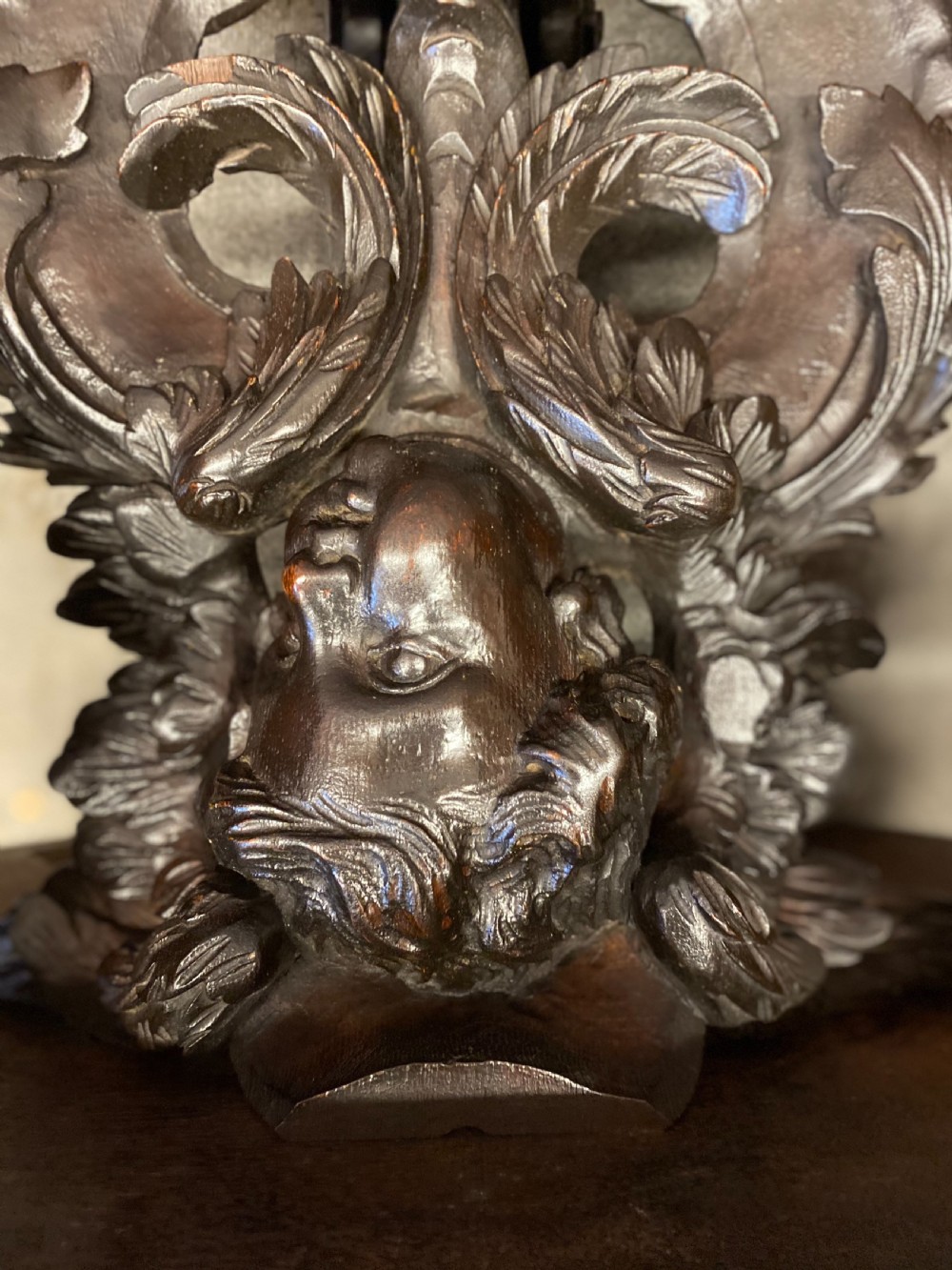 Very Unusual Carved Oak High Back Leather Armchair View XII