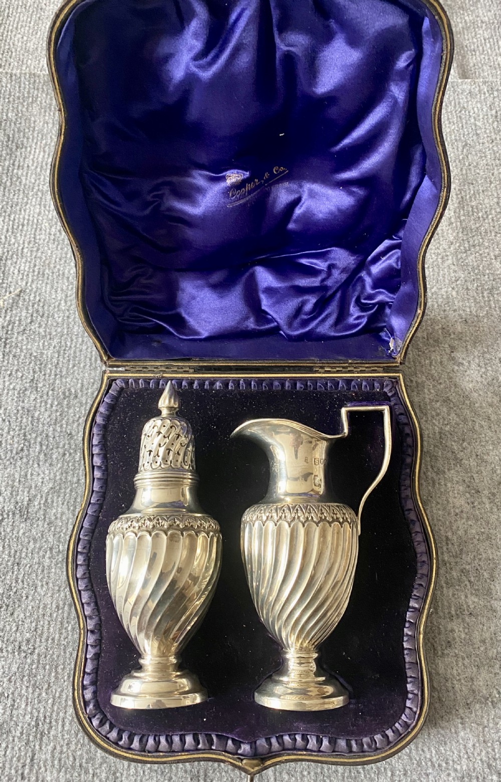 Good Cased Silver Sugar Sifter & Cream Jug