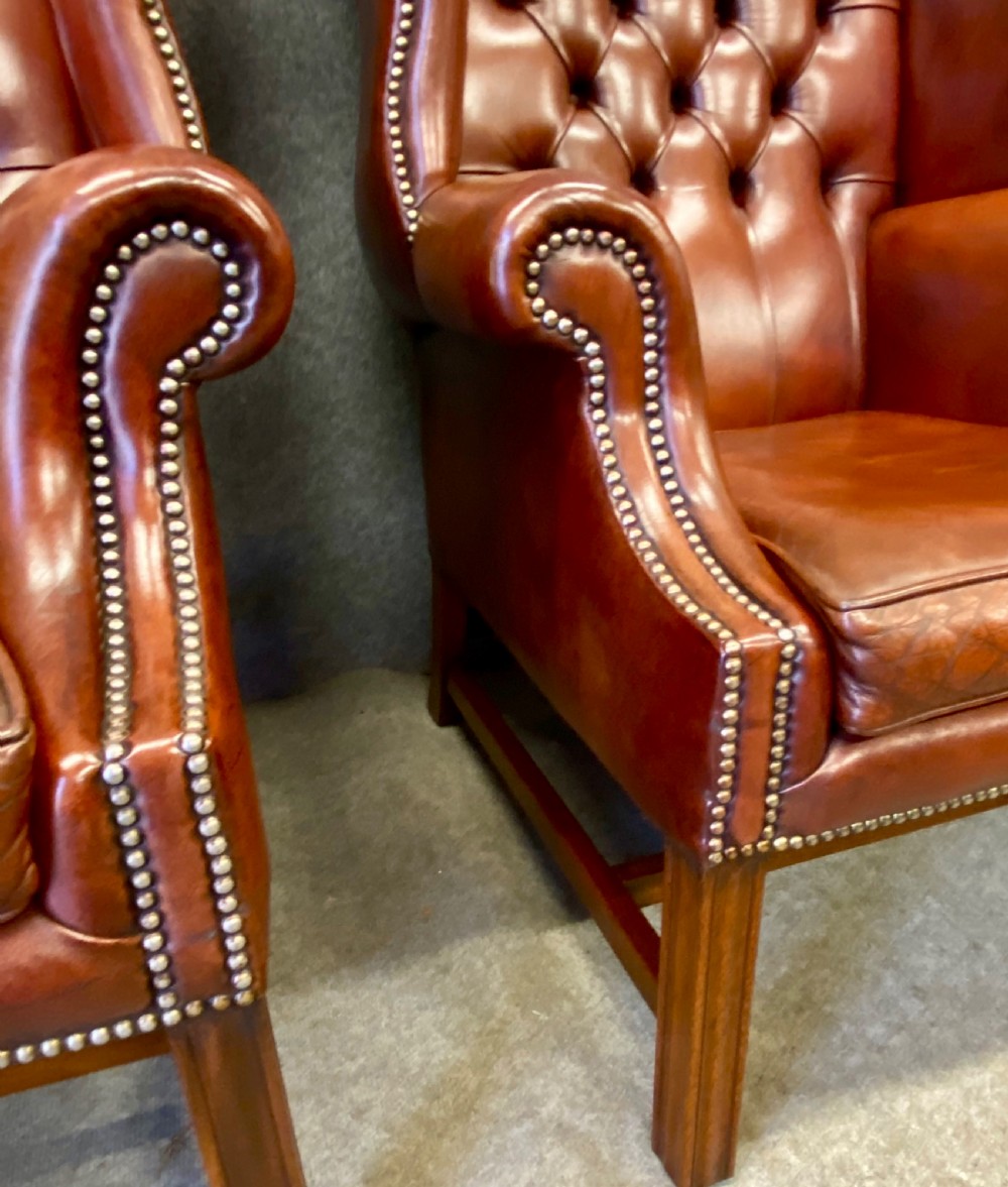 Pair Georgian Style Mahogany & Leather Armchairs View II