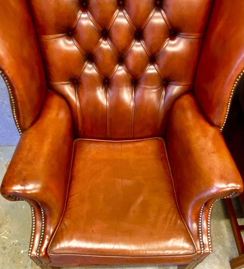 Pair Georgian Style Mahogany & Leather Armchairs View III