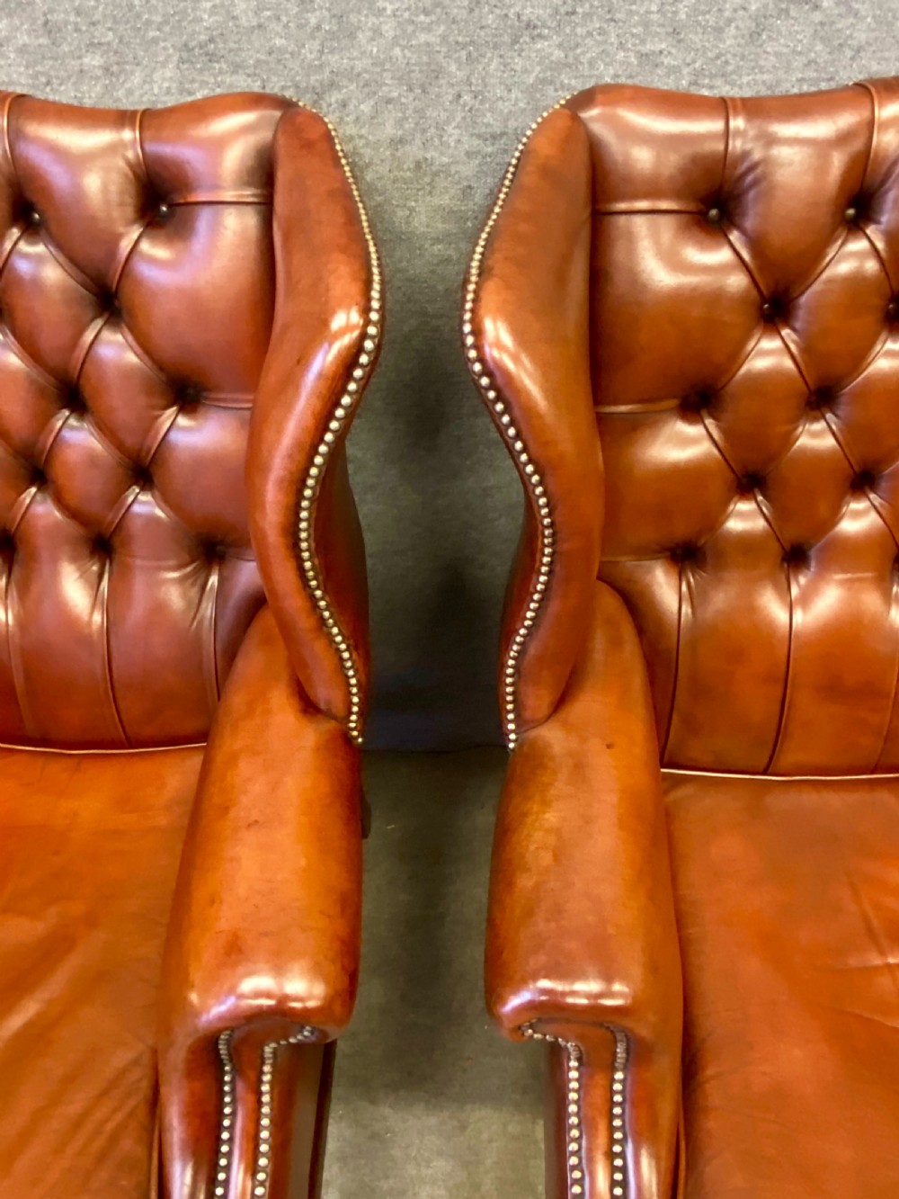 Pair Georgian Style Mahogany & Leather Armchairs View IV
