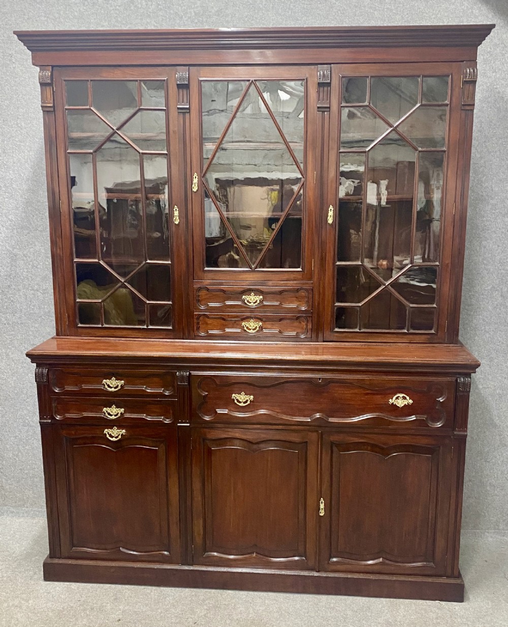Unusual Antique Mahogany Secretaire Bookcase