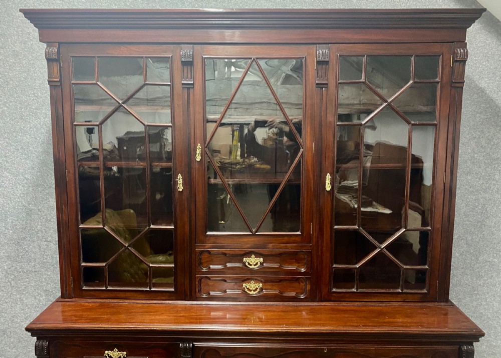 Unusual Antique Mahogany Secretaire Bookcase View IX
